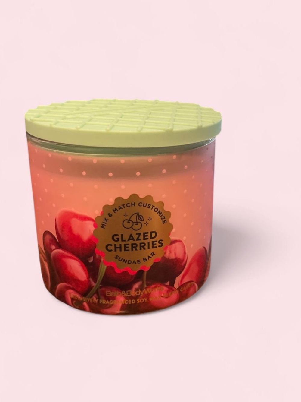 Bath & Body Works Glazed Cherries Candle - Pink & Light Green